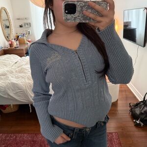 Harley Davidson Half-Zip Sweater in Dusty Blue